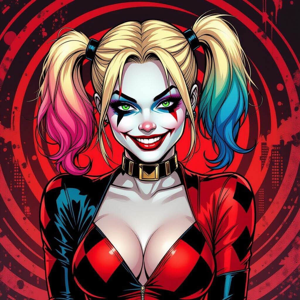 Harley Quinn Comic Art Portrait with Dynamic Lighting
