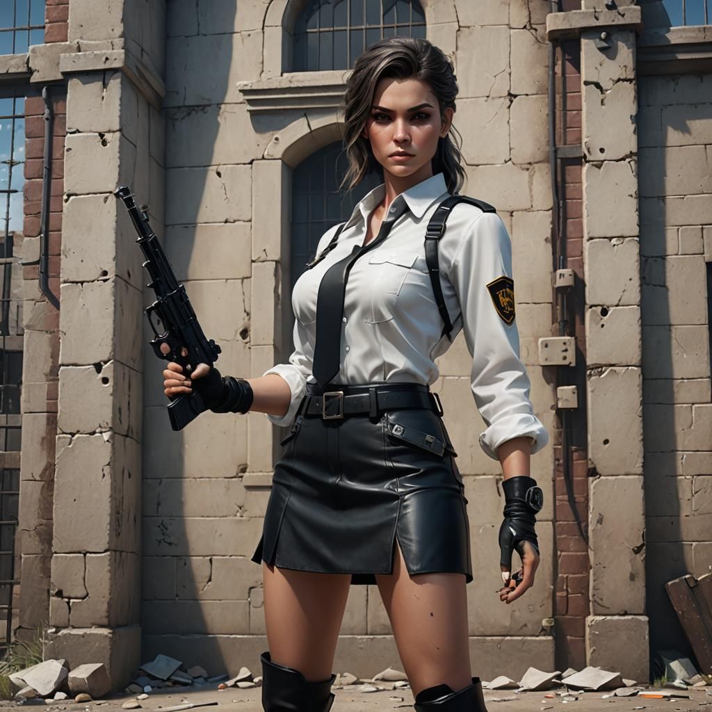 Prison Guard with Uzi: Detailed Matte Painting