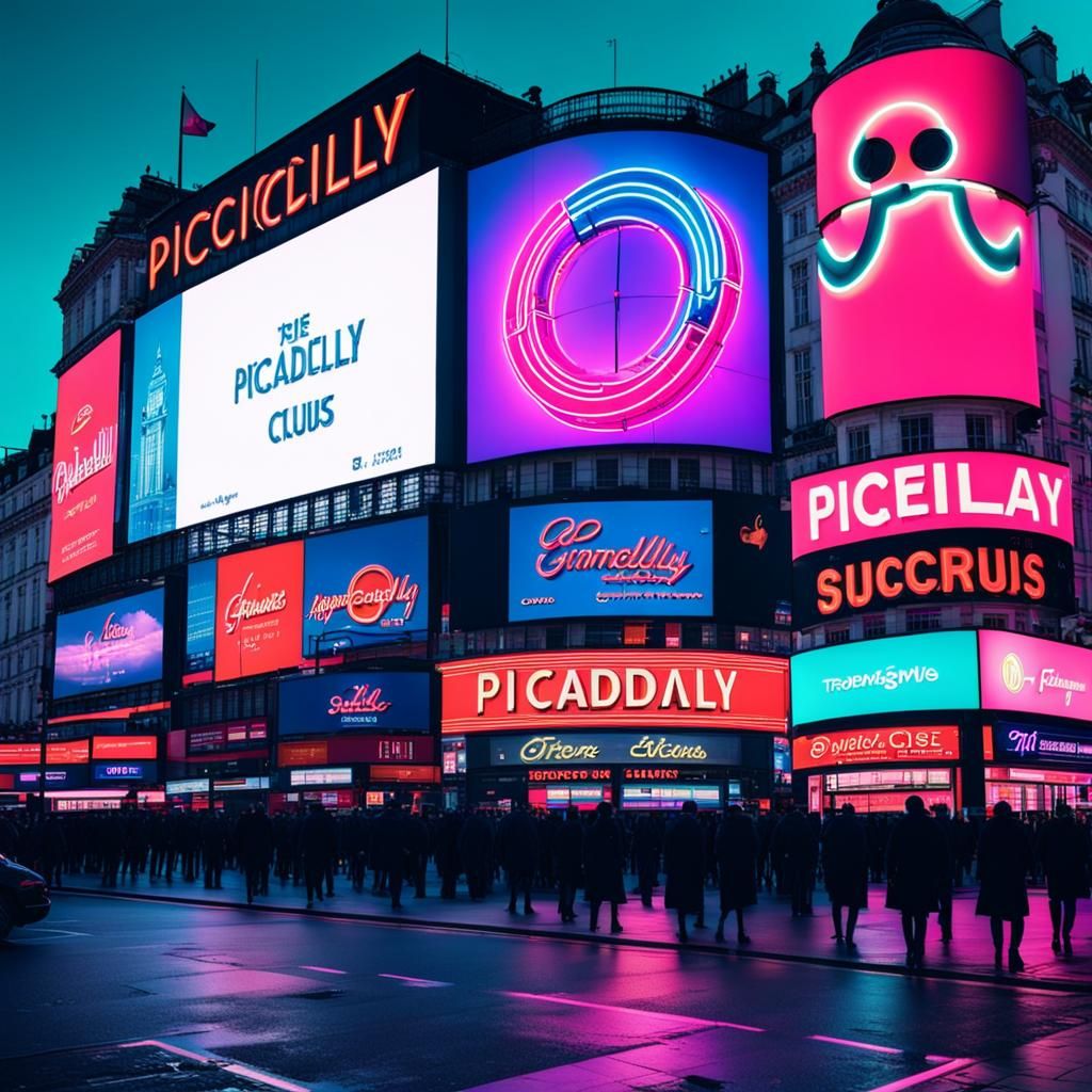 Piccadilly Circus in Synthwave Neon Style