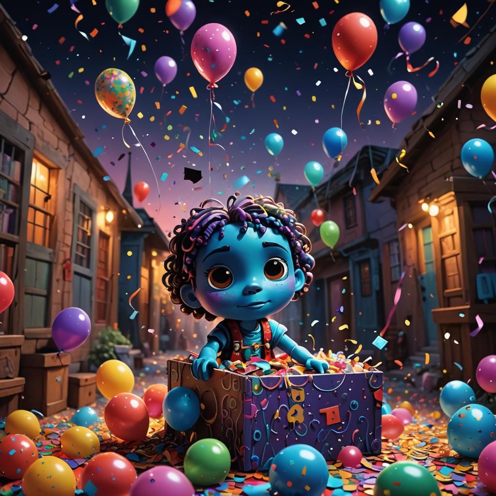 Cartoon Child Opens Pandora's Box: Fantasy Illustration