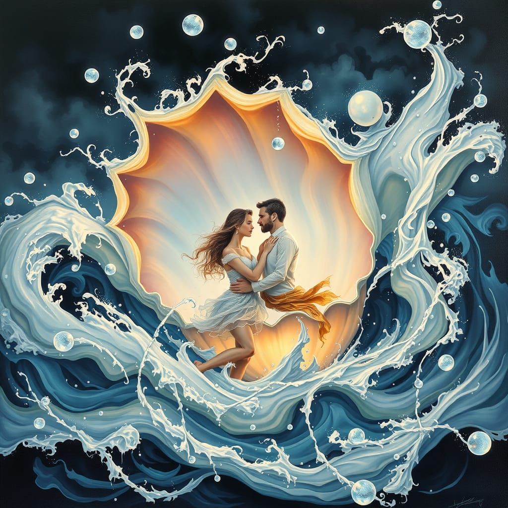 Ethereal Lovers Emerge from Iridescent Shell in Turbulent St...