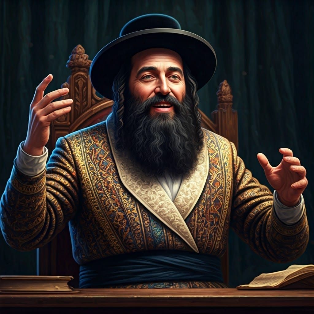 Traditionally-Attired Jewish Man Orating in Detailed Matte P...