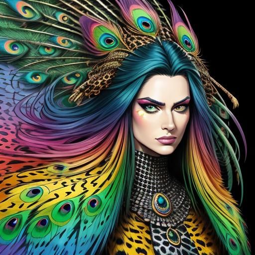 Colorful Woman with Dragon Scales, Comic Book Art