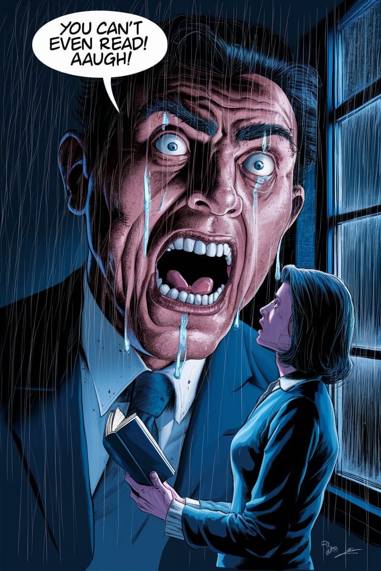 Frank Miller Style Illustration: Man Screaming at Woman