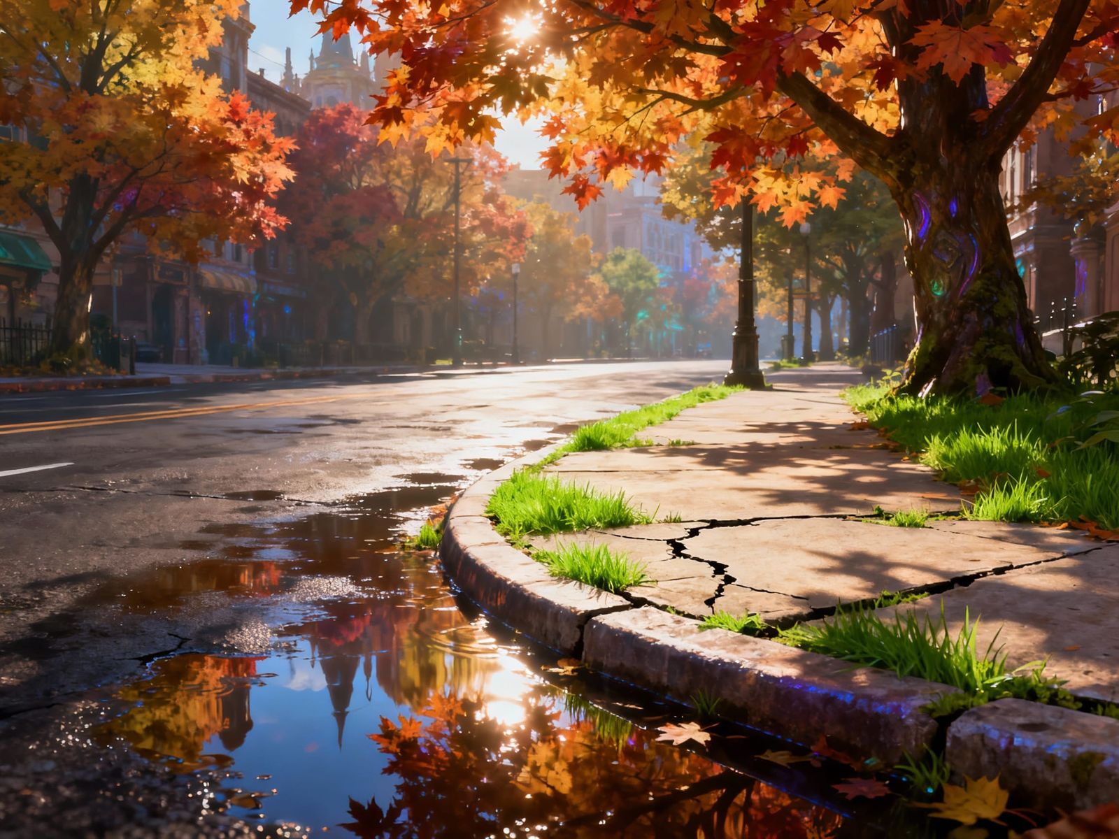 Autumn Street Corner After Rain