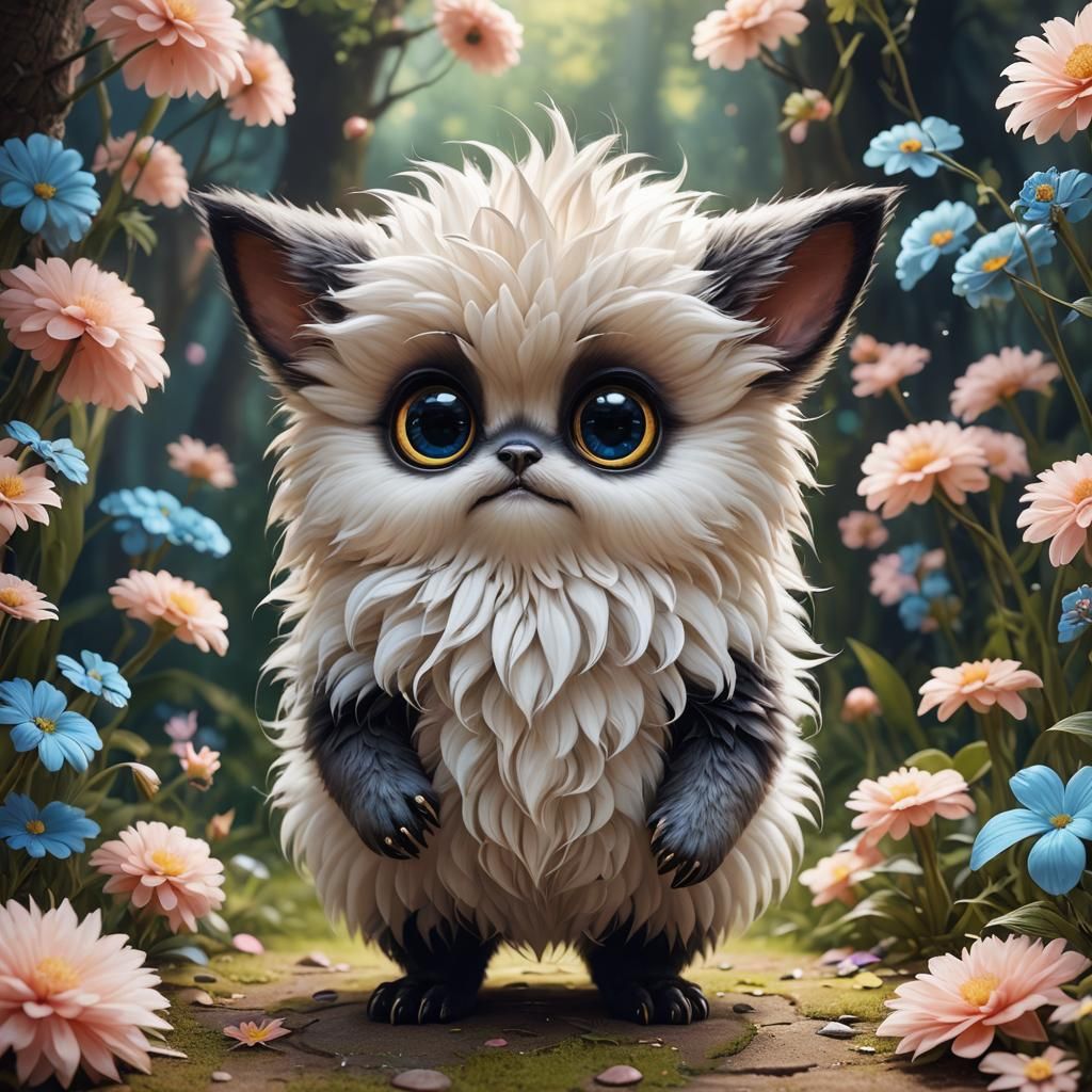 Dreamlike Fluffy Creature with Big Eyes, Surreal Fantasy Art