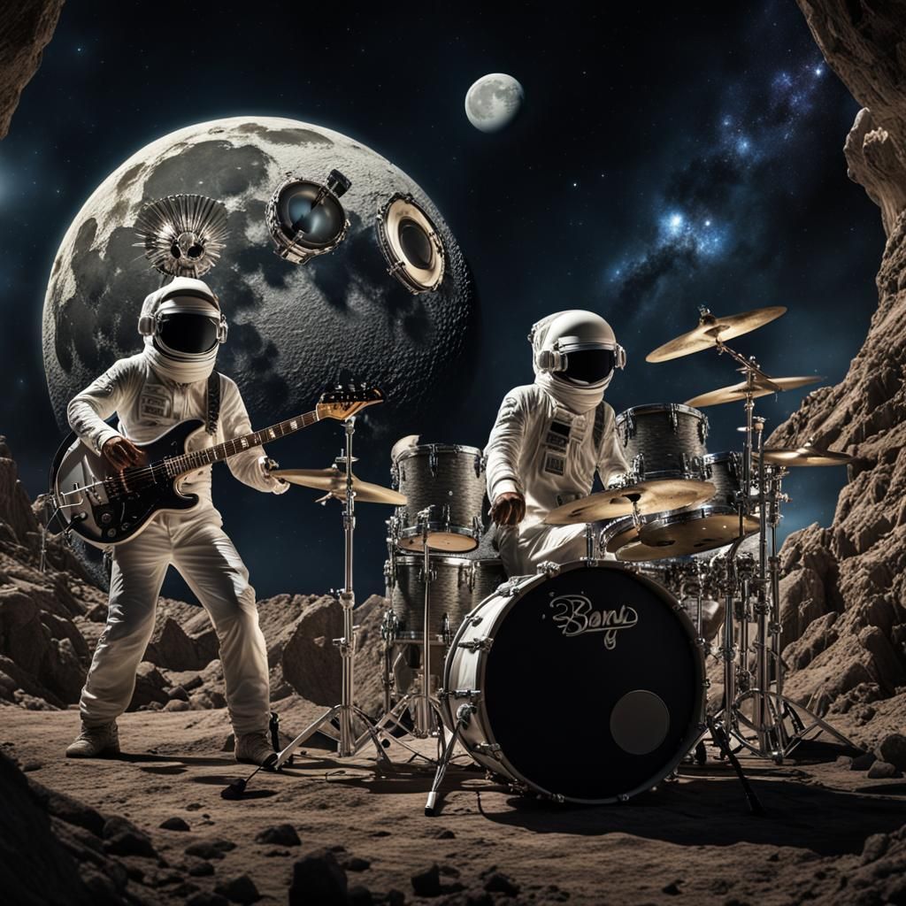 Band Plays on the Moon in Hyperrealistic Style