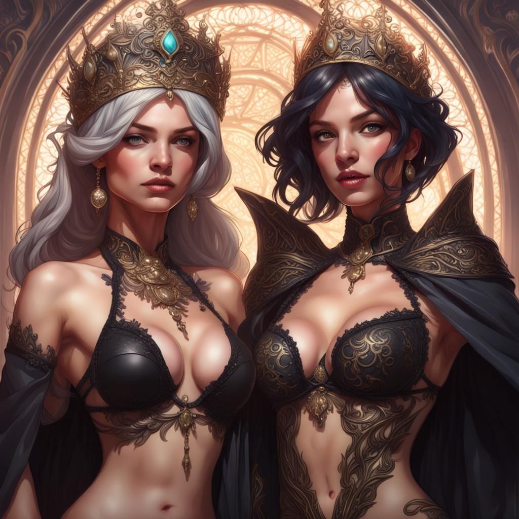 Ornate Portrait of Princess and Queen in Lace