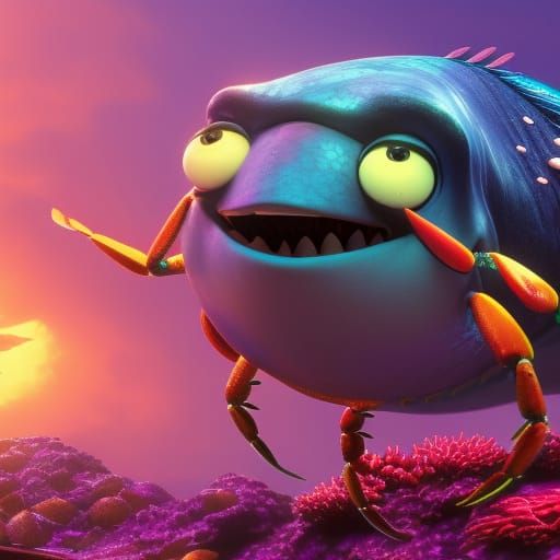 Detailed Matte Painting of a Cartoon Crab