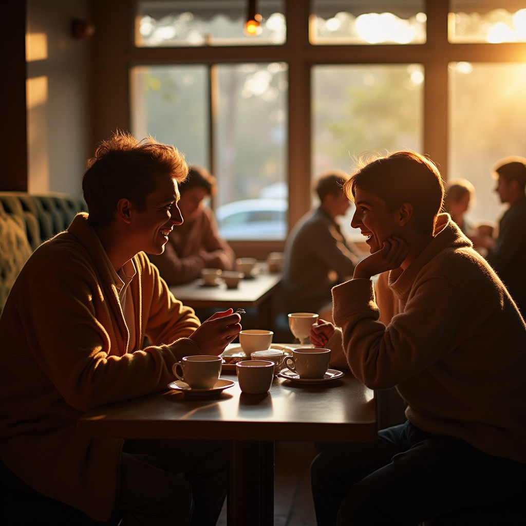Inviting Cafe Scene with Soft Golden Light