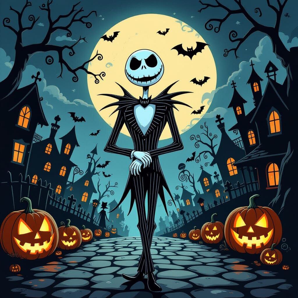 Jack Skellington in Halloween Town Gothic Illustration