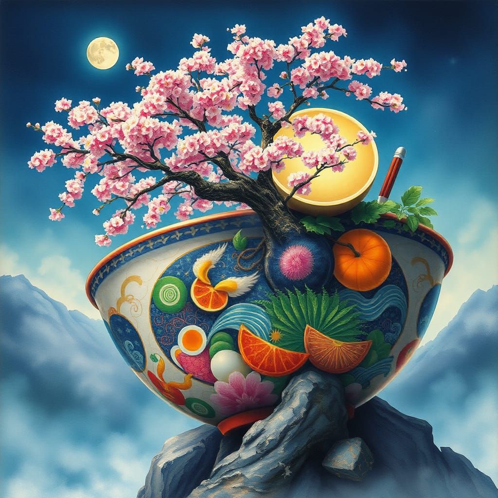 Fantasy Ramen Bowl Watercolor Illustration