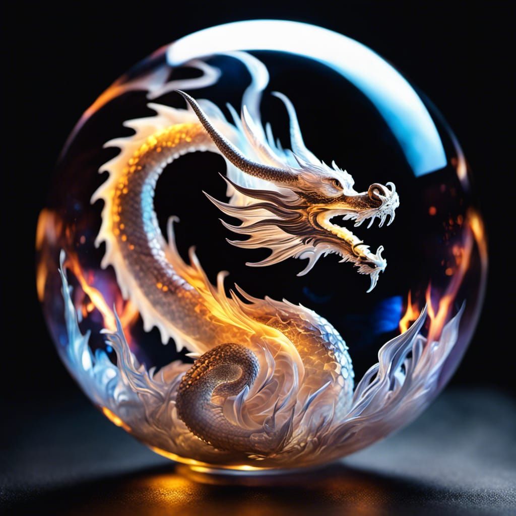 Luminous Dragon Orb in Smokey Holographic Style