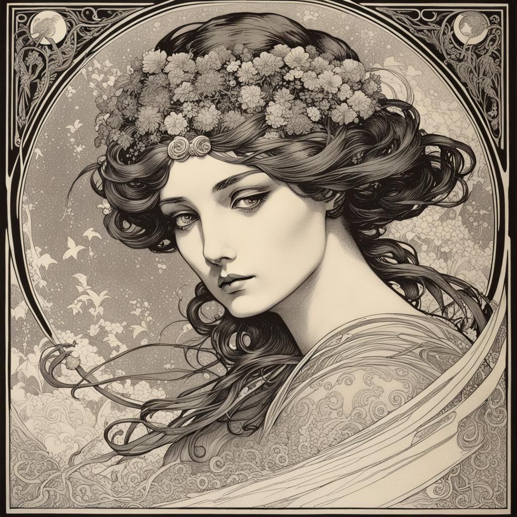 Fantasy Illustration in Art Nouveau Style
