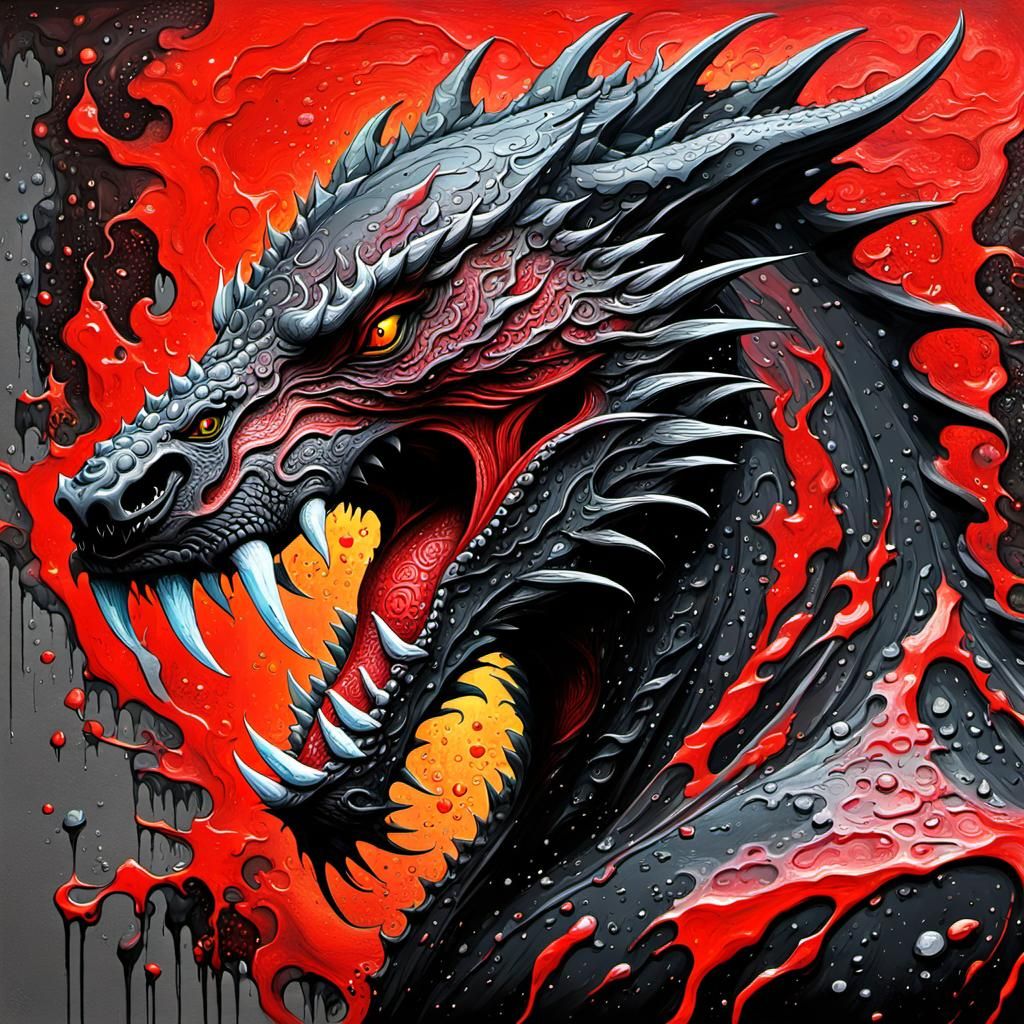 Red and Black Dragon in Enamel Style