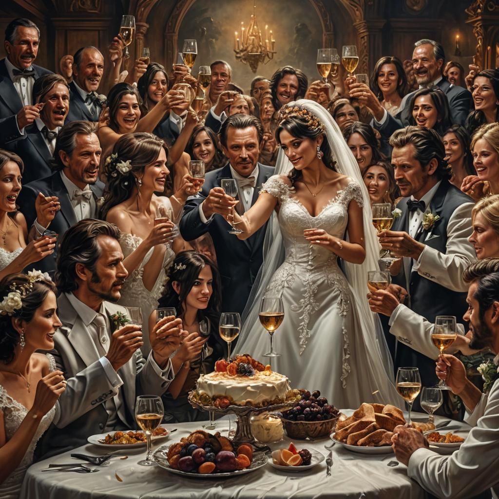 Hyperrealistic Wedding Toast in Cinematic Style