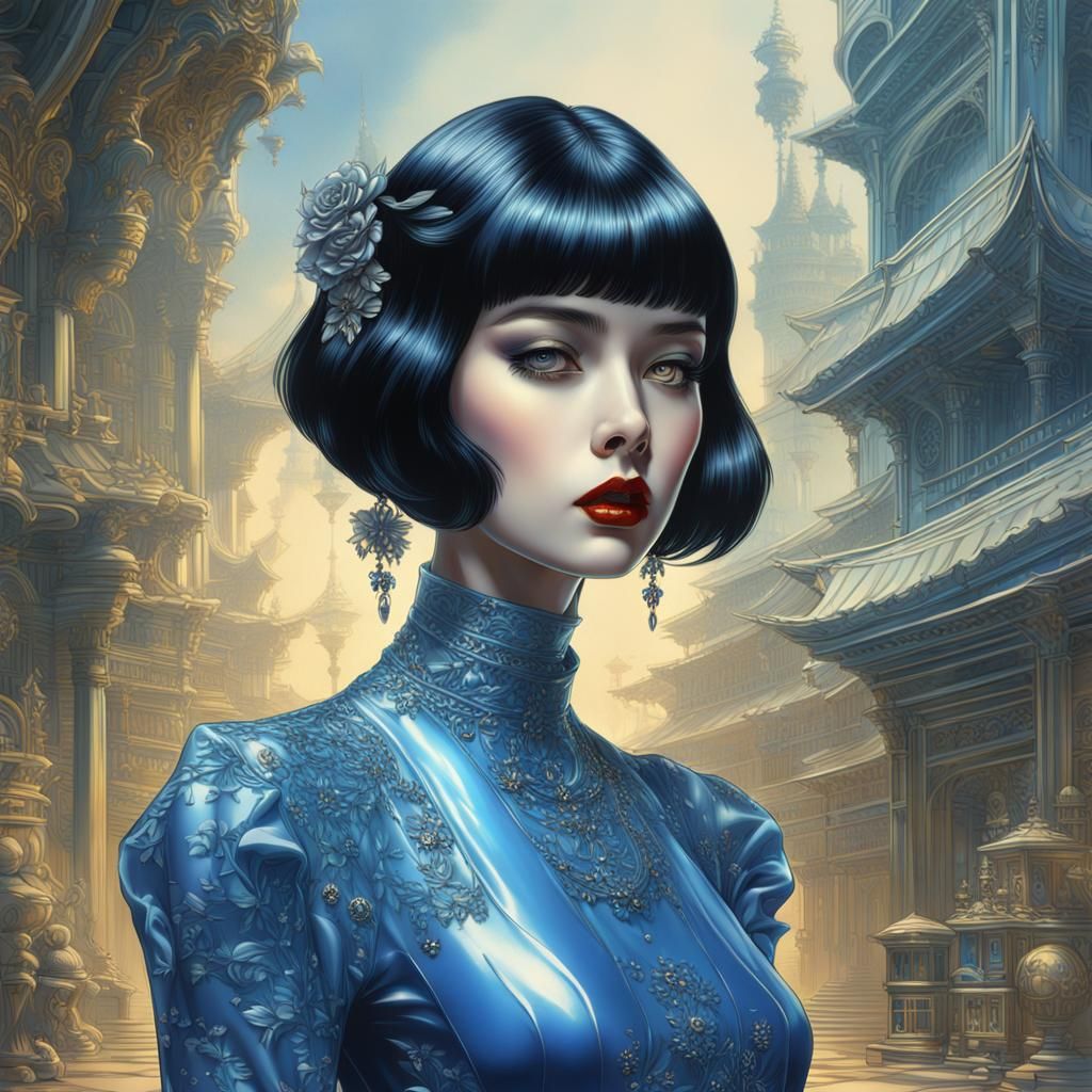 Gothic Woman in 80s Style, Digital Illustration