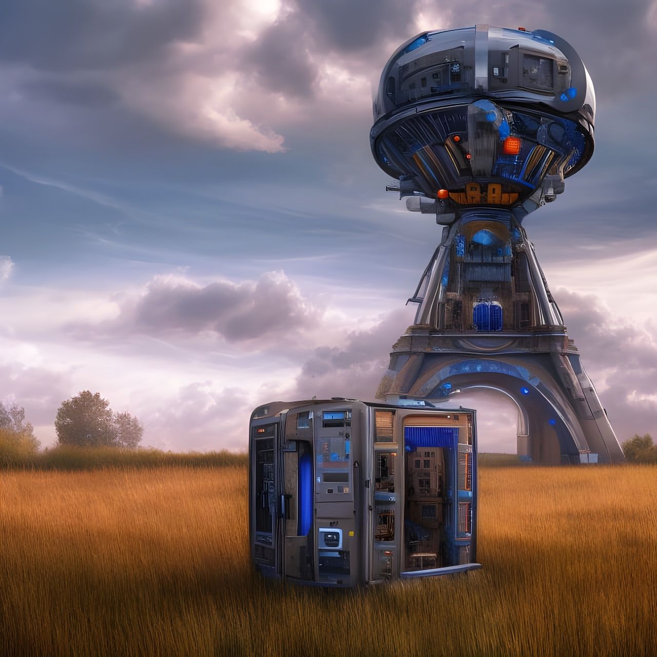 Complex Portal Machine in Field: 8K Render