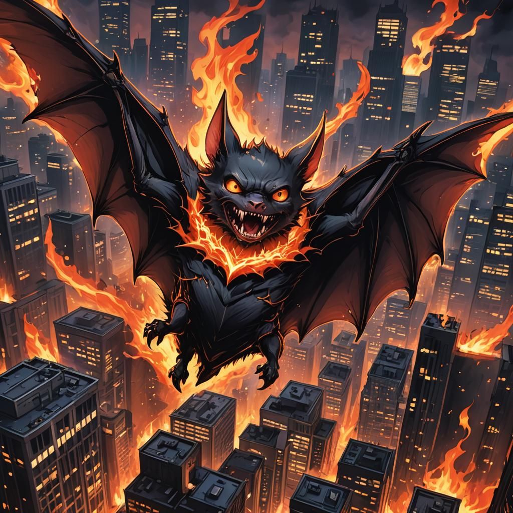 Fire Vampire Bat in Anime Style