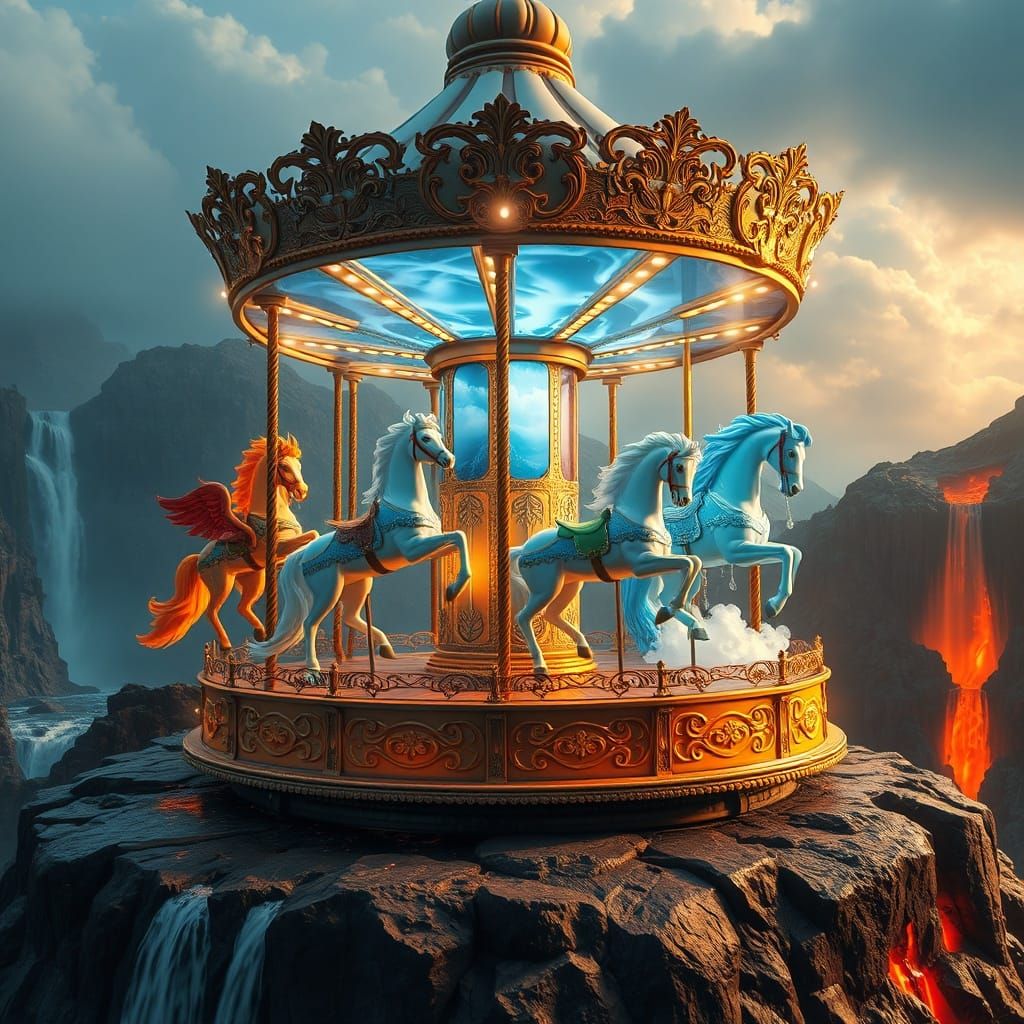 Elemental Carousel on Mountaintop in Fantasy Style
