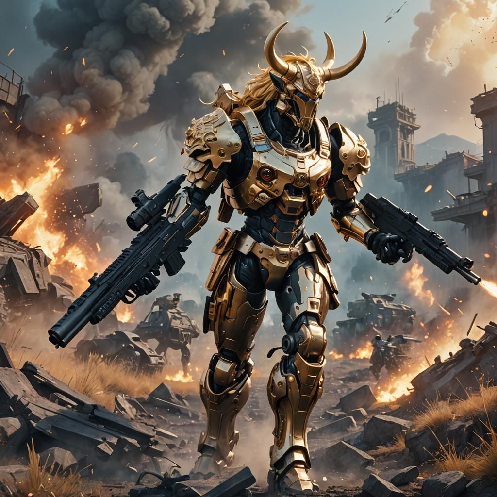 Anime Centaur Warrior in Battlefield, 3D Render