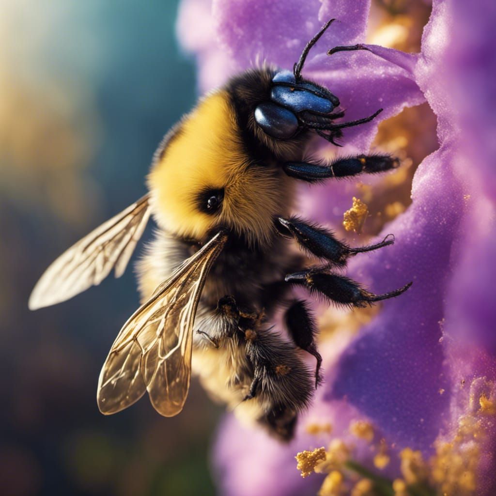 Bumblebee in Foxglove, Hyperrealistic Close-Up