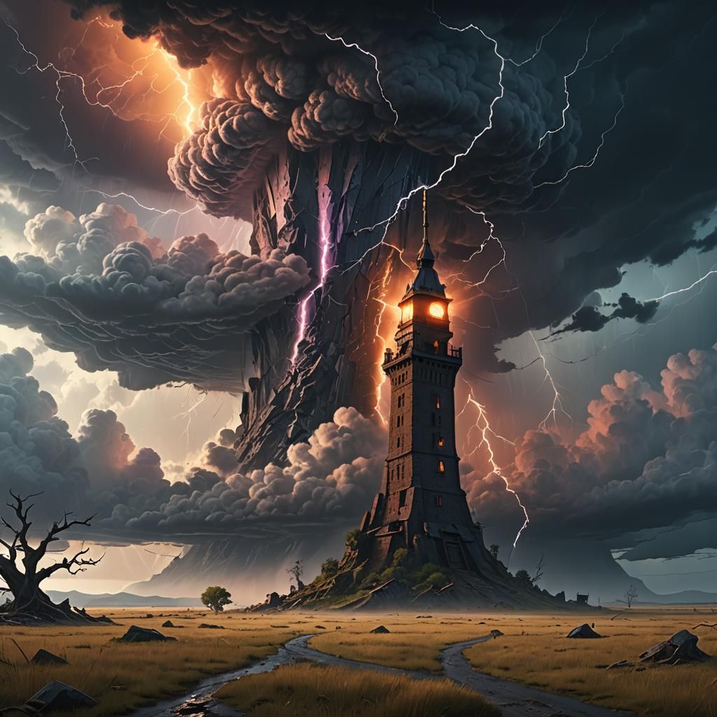 Tower in Stormy Landscape: Fantasy Concept Art