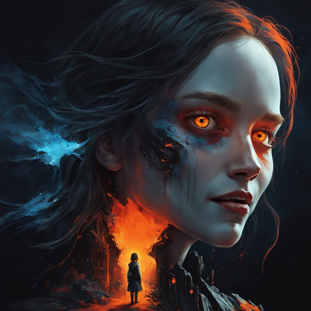 Surreal Facial Dichotomy in Ethereal, Dreamlike Landscape