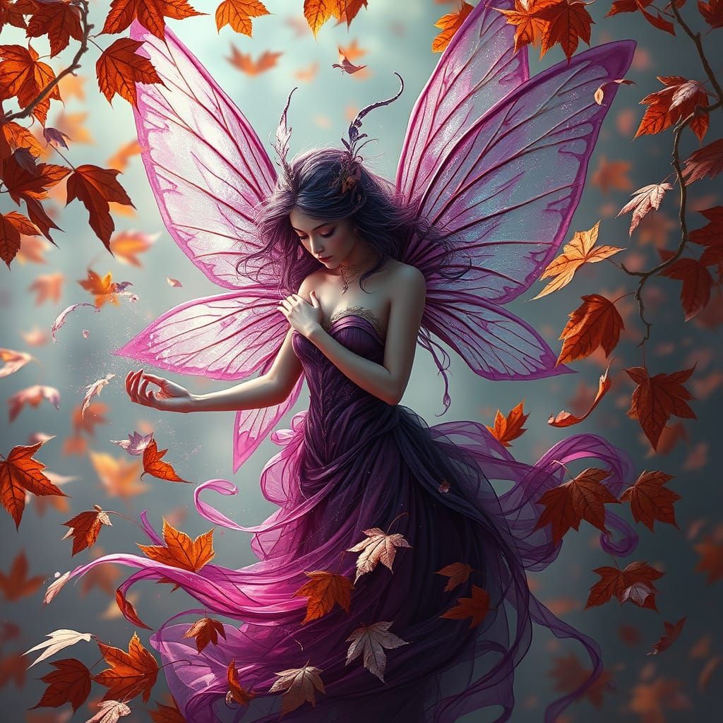 Regal Plum Fairy in Whirlwind of Autumn Magic