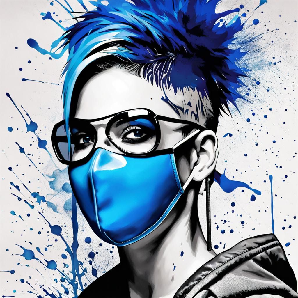 MASKED MESOPUNK With BLUE HAIR | INK splash art | SPLASHINGINK | Intricately-Created-Ink-Splash-Art | INSANELY-SHARP |Pr...