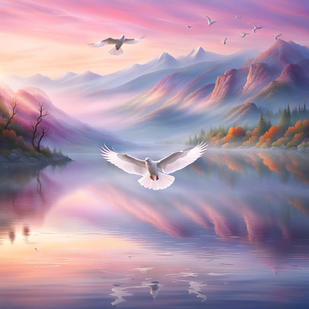 Impressionist Sunrise Over Calm Lake