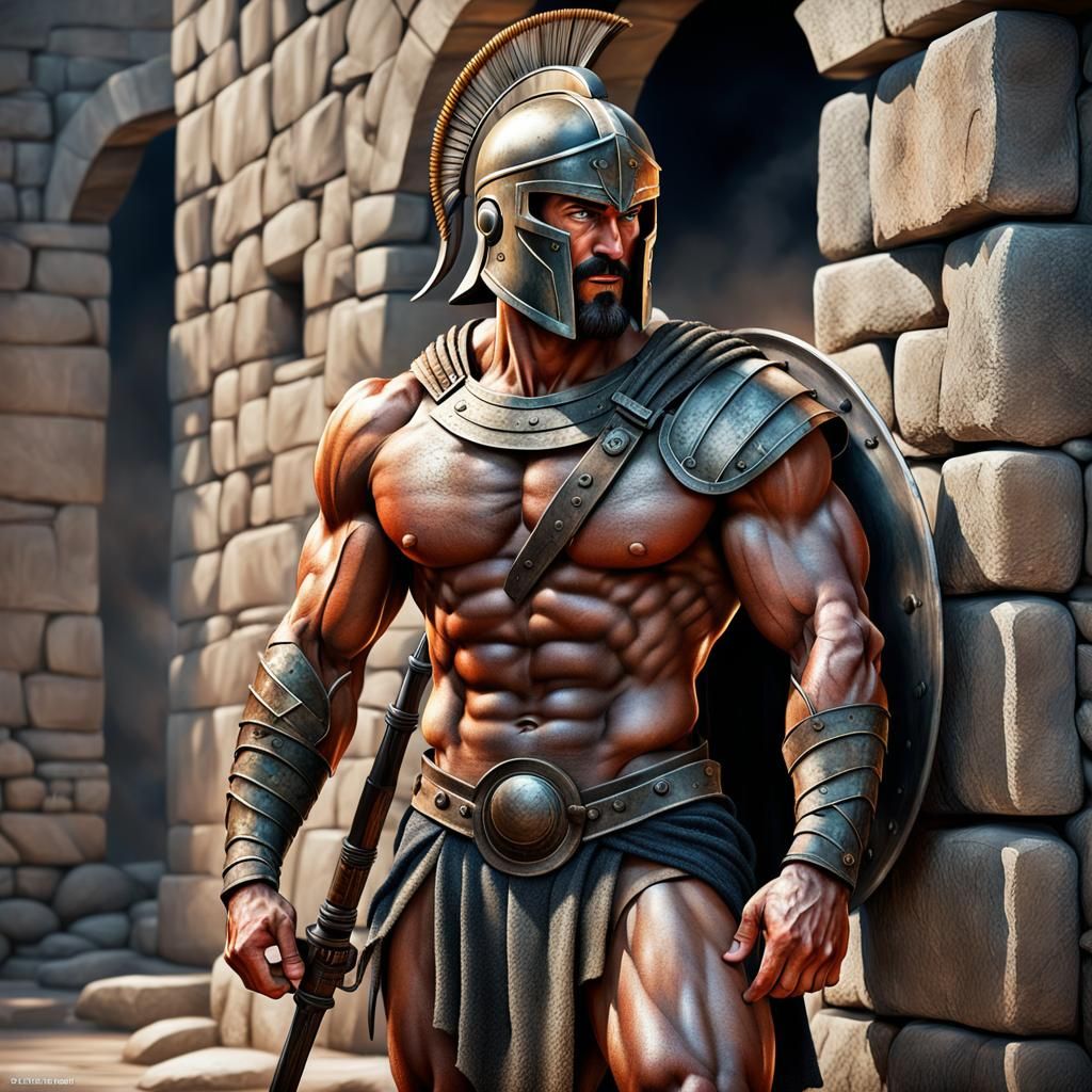 Hyperrealistic Spartan Warrior in Splash Art Style