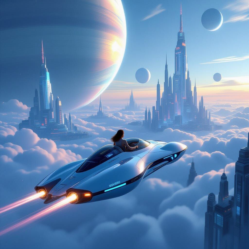 Futuristic Cloud Metropolis in Dystopian Style