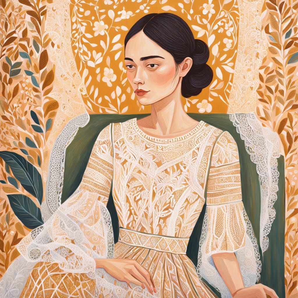 Young Woman Portrait in Folk Art Style