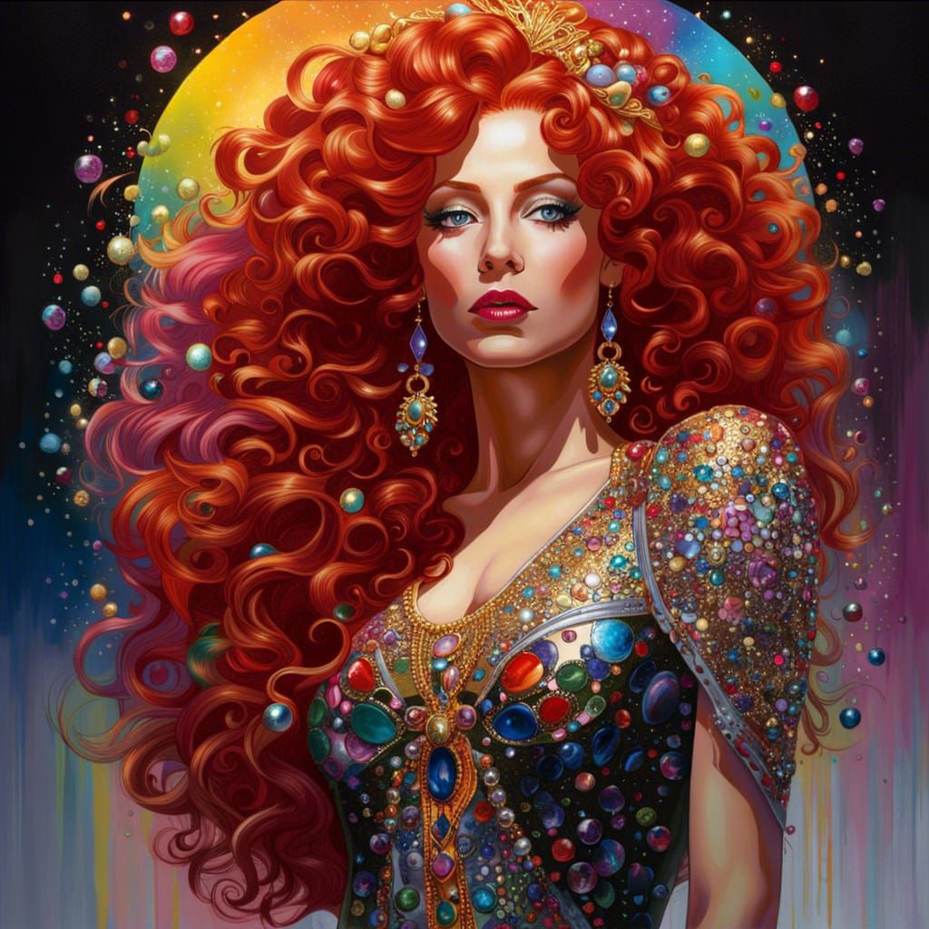 Queen with Rainbow Gems in Digital Art Style