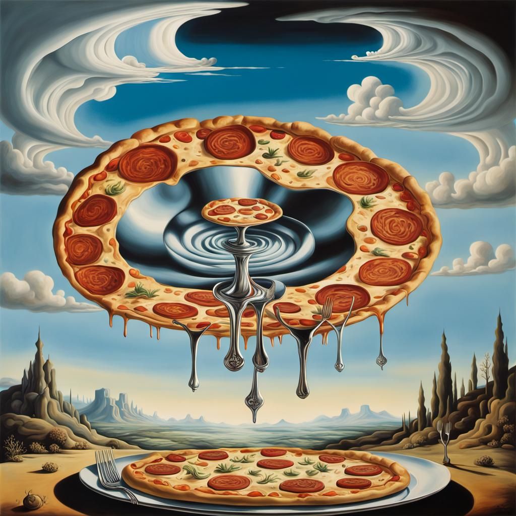 Surreal Pizza Vortex in a Dali Landscape