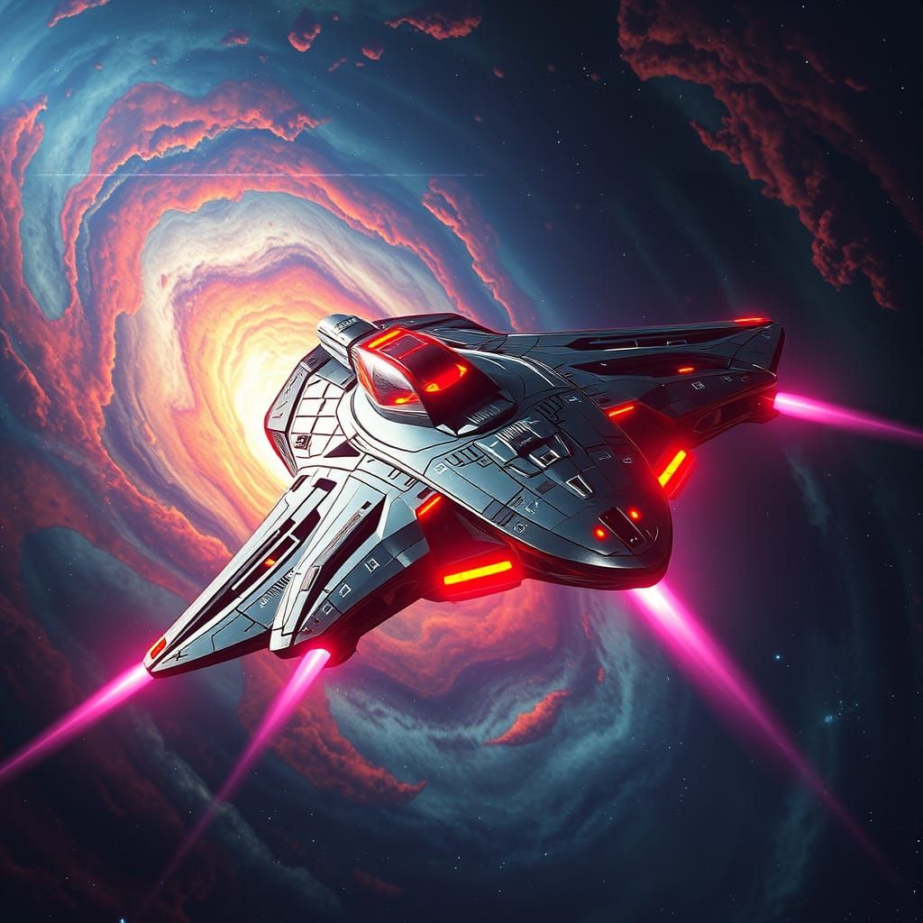 Majestic Futuristic Spaceship in Swirling Nebula