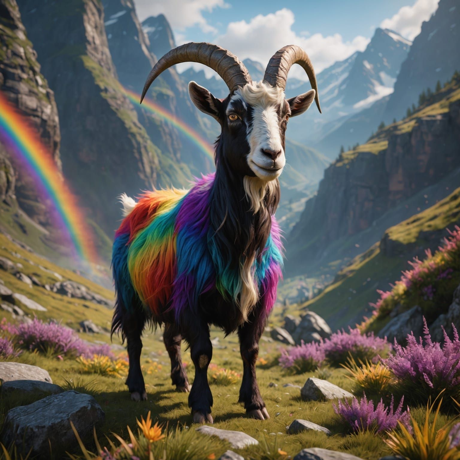 Rainbow Fur Goat in Detailed Matte Painting