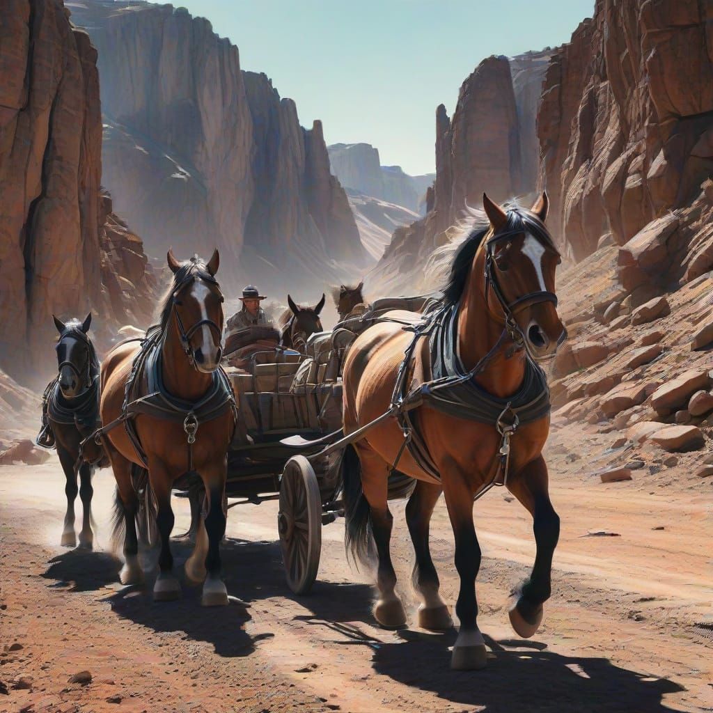 Lunar Ride: A Charcoal Drawing of a Wagon Train