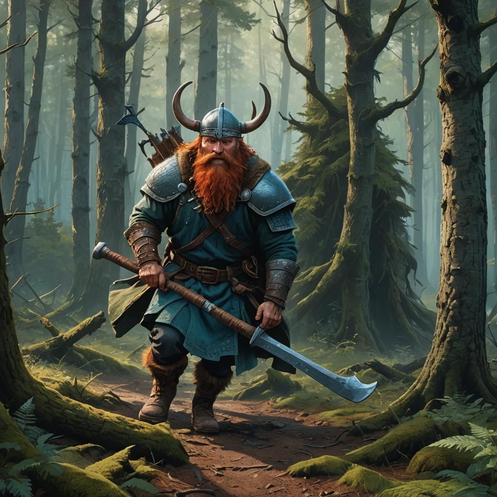 Viking Tracker in Mystical Forest Concept Art