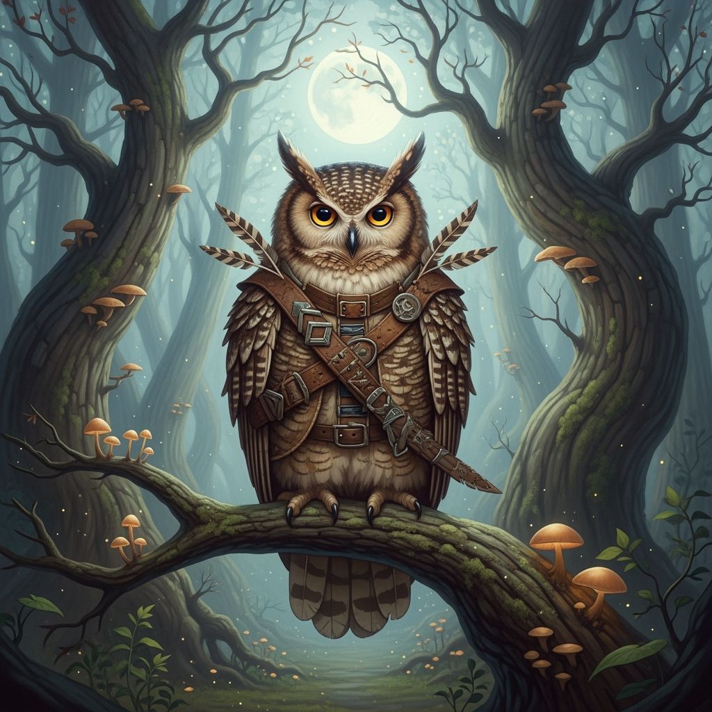 Wise Owl in Moonlit Forest, Hyperrealistic Fantasy Art
