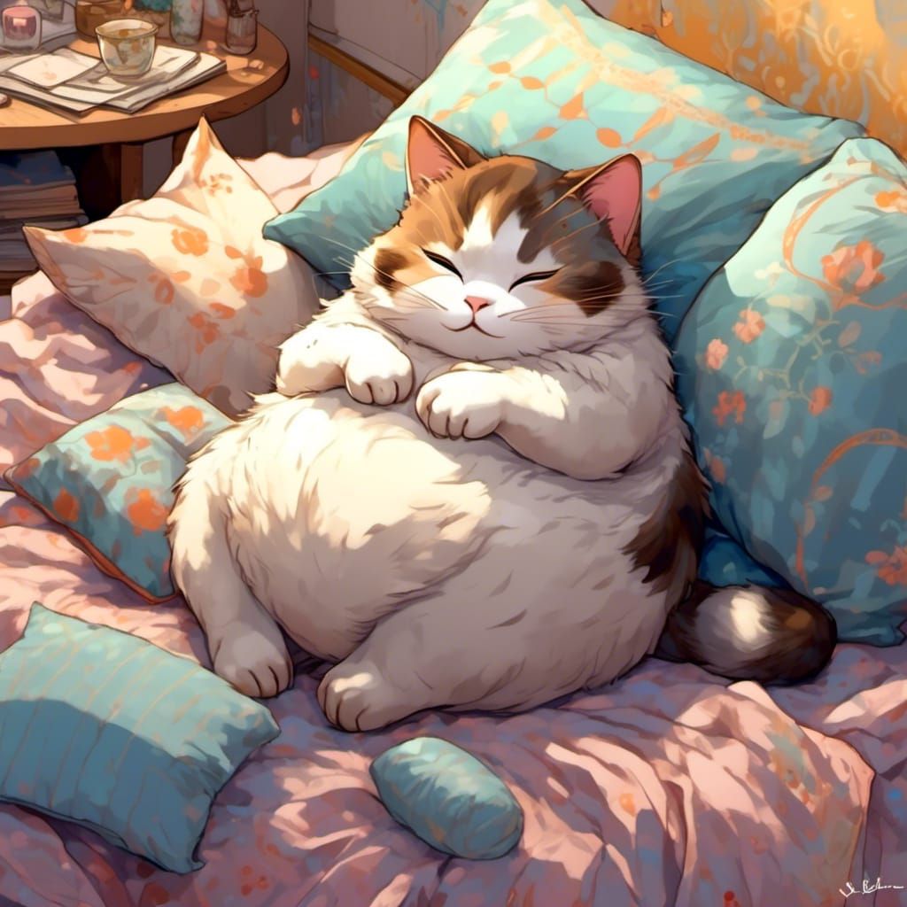 Cute Cat Comfort in Ghibli Style