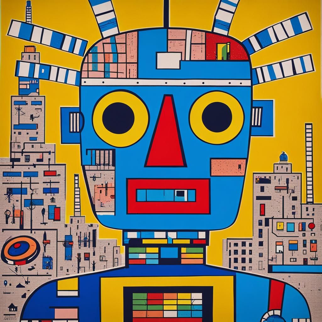 Cyborg Robot in Basquiat-Style Pop Art Poster