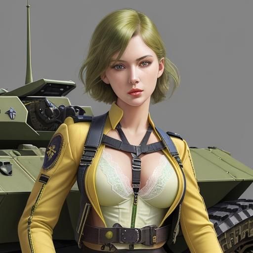 Steampunk Woman on Panzer in Color Pencil Art