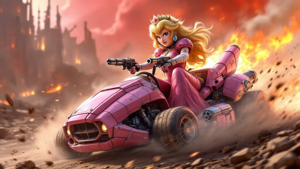 Princess Peach's Twisted Metal Kart in Wasteland