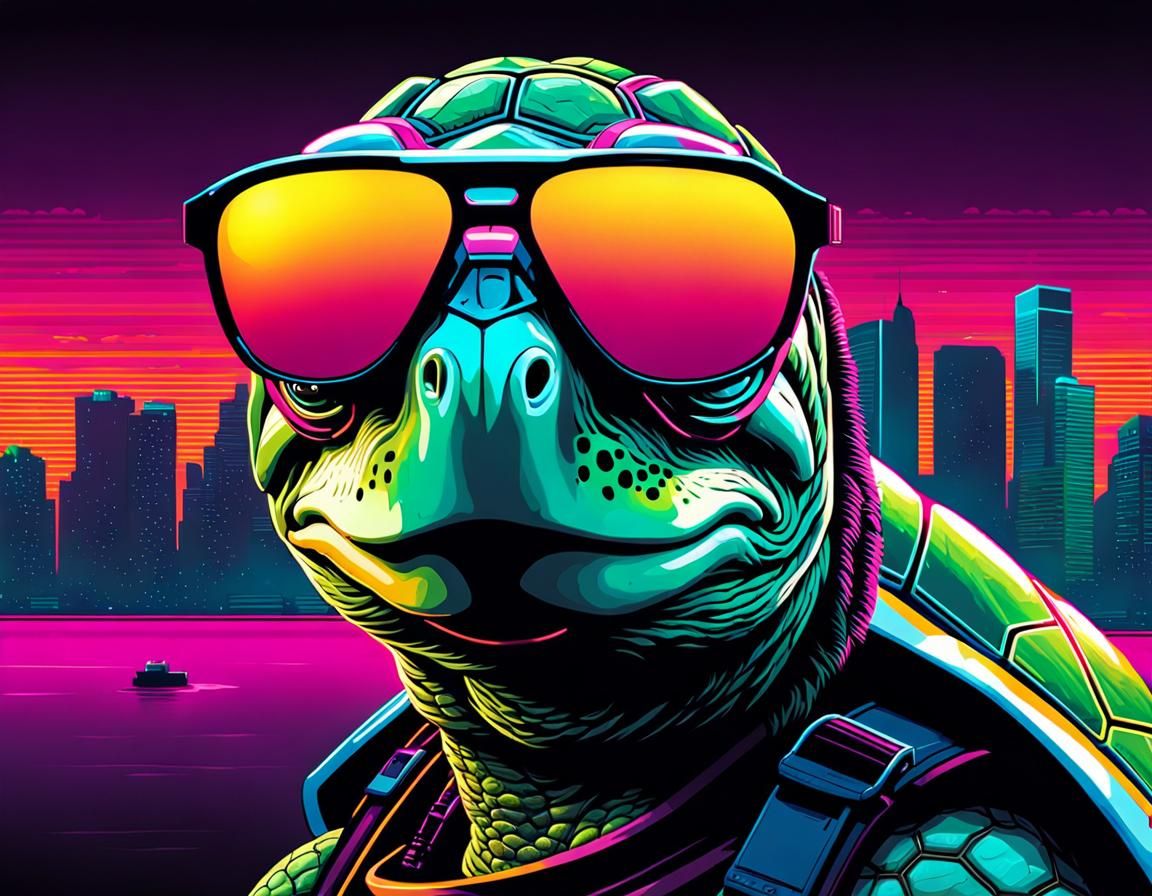 Cool Turtle in Shades: Synthwave Portrait