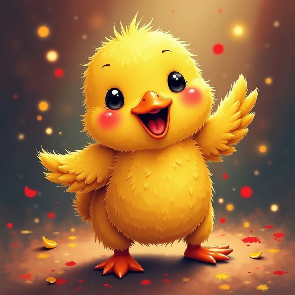 A cute duckling dancing in a disco. <lora:CuteRoundAnimals:1...