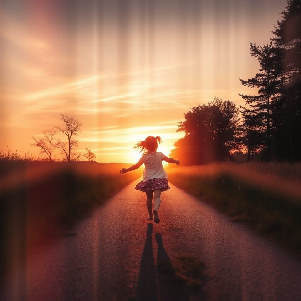 Barefoot Girl Running into Sunset: Ethereal Impressionistic ...