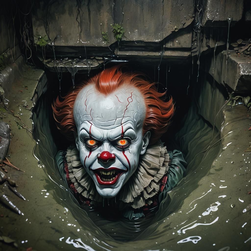 Eerie Close-Up: Pennywise in Dark Fantasy Horror