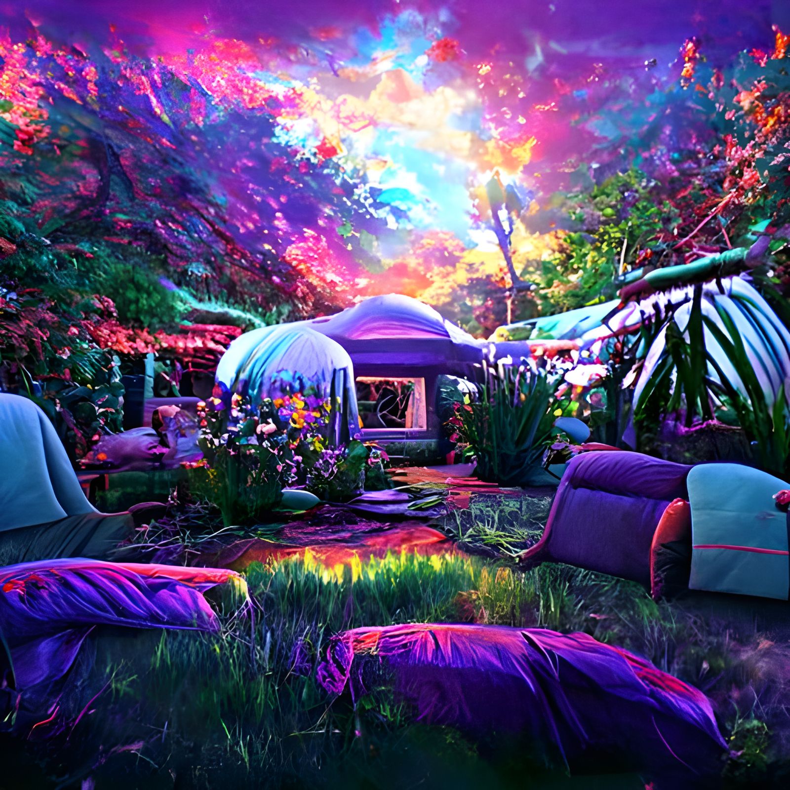 Psychedelic Cosmic Garden: Cozy Backyard Sanctuary in Cel-Sh...